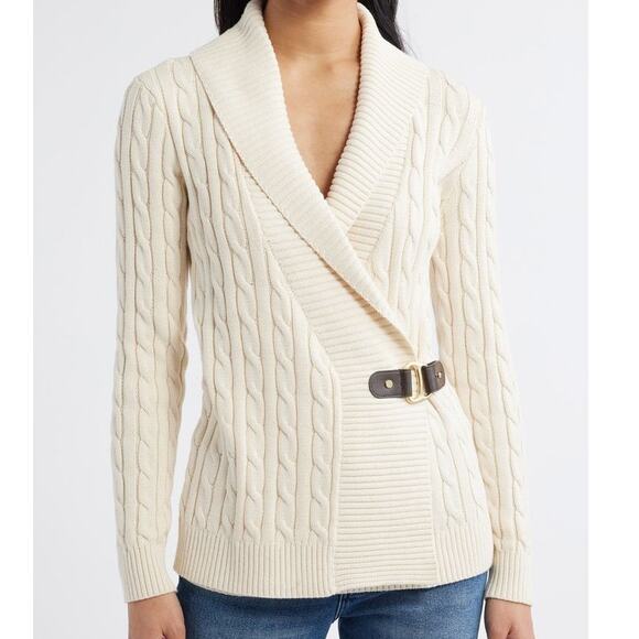 Lauren Ralph Lauren Sweaters - Ralph Lauren Cashmere Rabbit hair wool blend cable knit buckle cardigan sweater